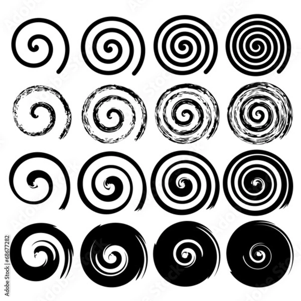 Fototapeta Zestaw elementów ruchu spiralnego, czarne izolowane obiekty wektorowe