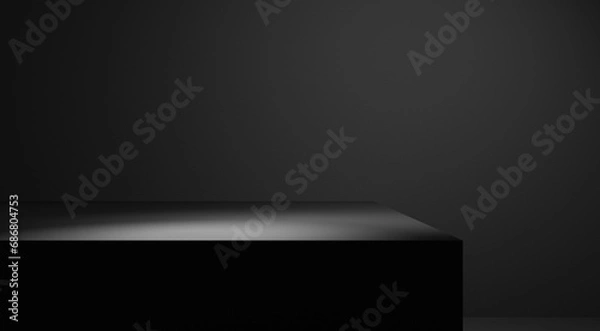Fototapeta Black table background with spotlight and black wall, black empty dark minimal blank space, black abstract background podium stage geometrical form and plaster dark wall gradient, black stage podium