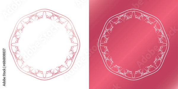 Fototapeta 素材_フレームのセット_春をイメージしたピンクの飾り枠。シンプルで高級感のある囲みのデザイン。字無