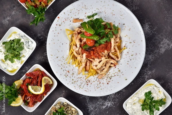 Obraz Chicken dinner and various appetizers