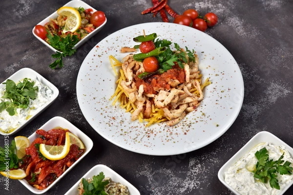 Obraz Chicken dinner and various appetizers