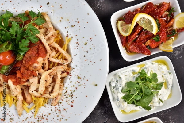 Obraz Chicken dinner and various appetizers