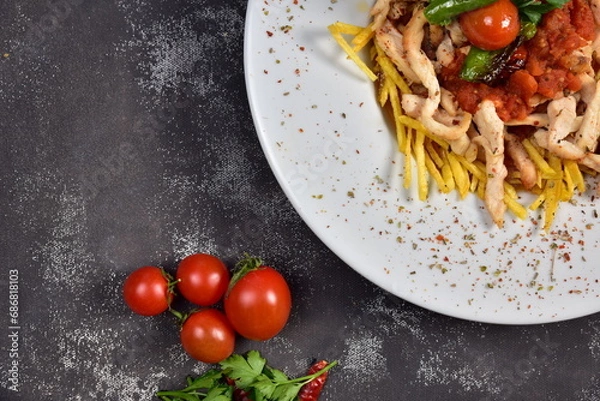 Obraz Chicken dinner and various appetizers