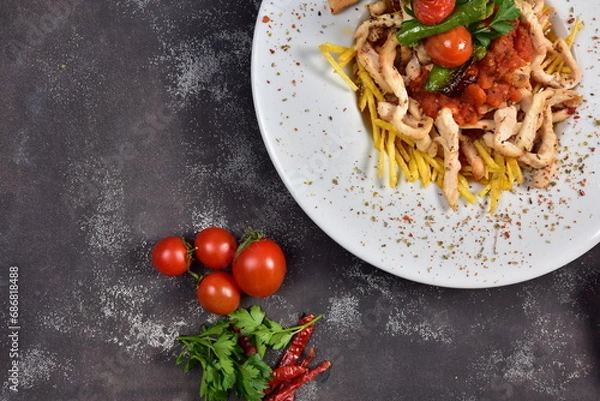 Obraz Chicken dinner and various appetizers