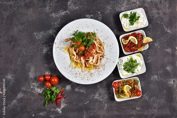 Obraz Chicken dinner and various appetizers