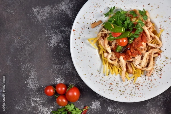 Obraz Chicken dinner and various appetizers