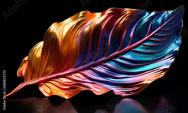 Obraz Large iridescent metal plant leaf (Generative AI)