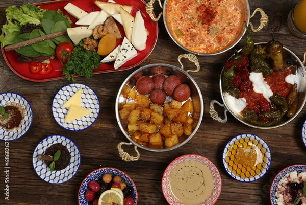 Obraz Breakfast with toast, tea and orange juice