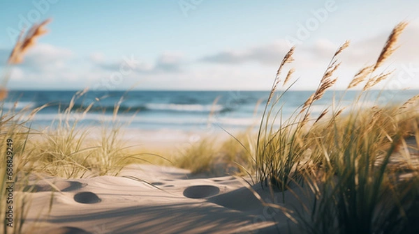 Obraz A beach with sand and blades of grass