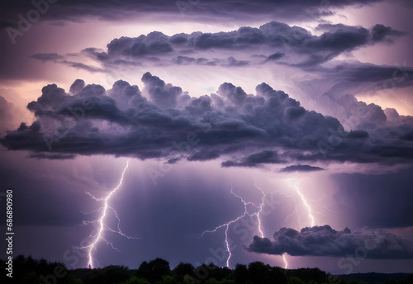 Fototapeta The sky was cloudy with lightning striking