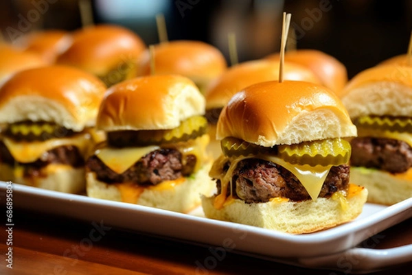 Obraz Assorted Sliders with Pickles and Cheddar