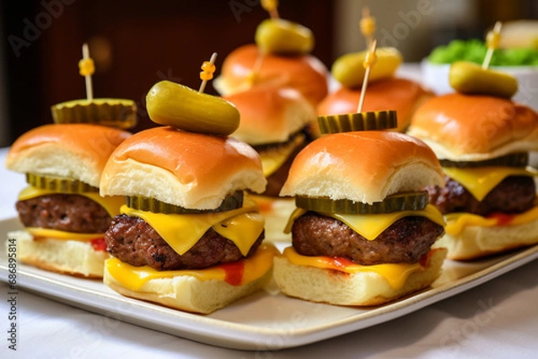 Obraz Assorted Sliders with Pickles and Cheddar