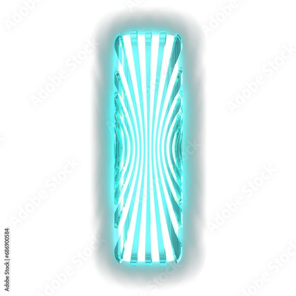 Fototapeta White symbol with ultra thin turquoise luminous vertical straps. number 1