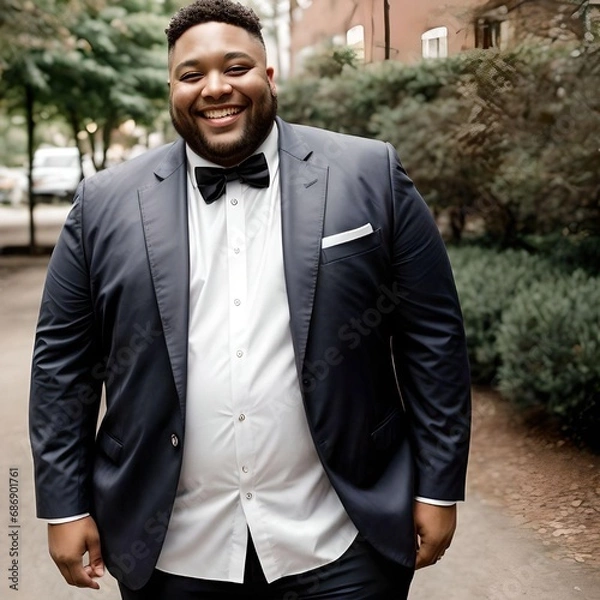 Obraz Plus Size Black Guy in Suit Smiling with Beard Looking at Camera Illustration Concept
