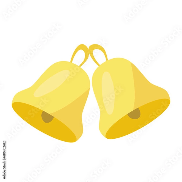 Obraz Two golden coloured jingle bells on white background, winter holidays design element, vector