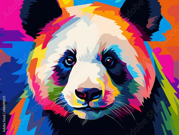 Fototapeta A Pop Art Acrylic Style Painting of a Panda with Vibrant Colors