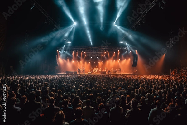 Fototapeta Crowd of energetic people enjoying a concert with friends
