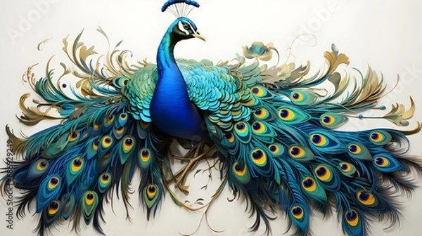 Fototapeta Peacock Majesty: Splendid Display of a Peacock with a Spread Tail