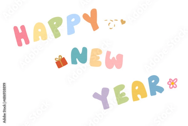 Fototapeta Colorful text of happy new year with no background