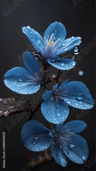 Obraz blue Flower wallpaper with blur background.  Close-up blue flower with water drops Wallpaper. Flower Phone wallpaper. vertical flower background.