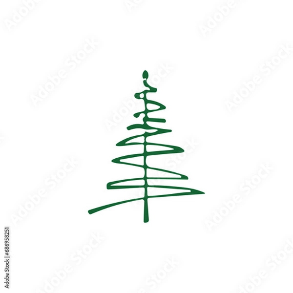 Fototapeta hand draw Christmas Tree vector icon on white background