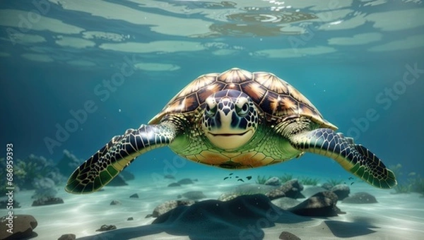 Fototapeta "Graceful Green Sea Turtle: Photorealistic 3D Render
