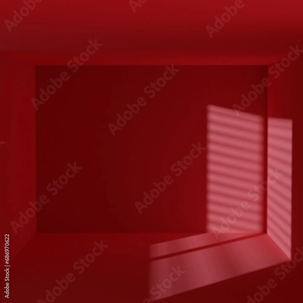 Fototapeta red empty room with window shadow, 3D rendering