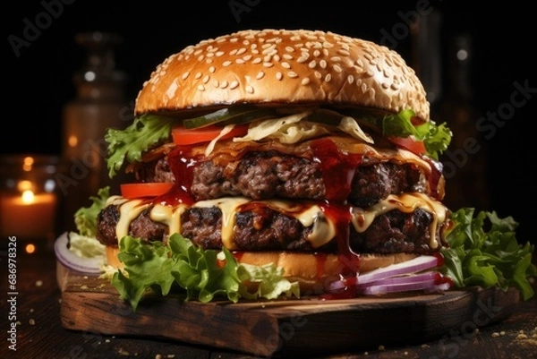 Fototapeta Fresh and Healthy Dining Realistic Homemade Beef Burger Generative AI