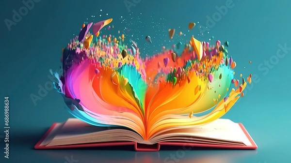 Fototapeta Wonderful Open book, world inside. Imagination, fantasy, magic in literature concept. Generative Ai