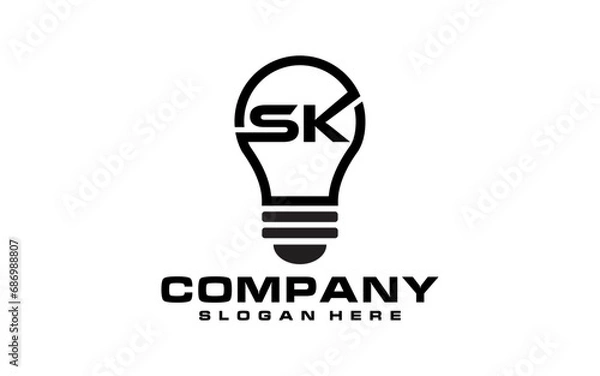Fototapeta Initial Sk with light bulb logo design