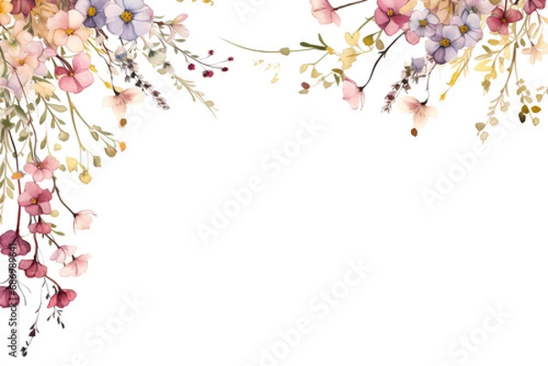 Fototapeta Pastel Garden Botanical Bliss: Watercolor Wildflower Border