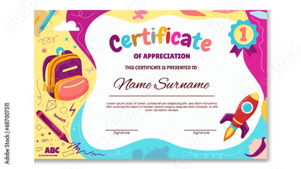 Fototapeta Fun Colorful Certificate Template for Kids