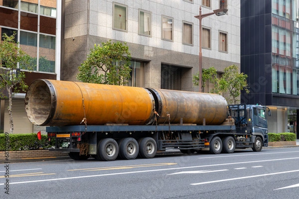 Fototapeta トレーラー 鉄パイプ