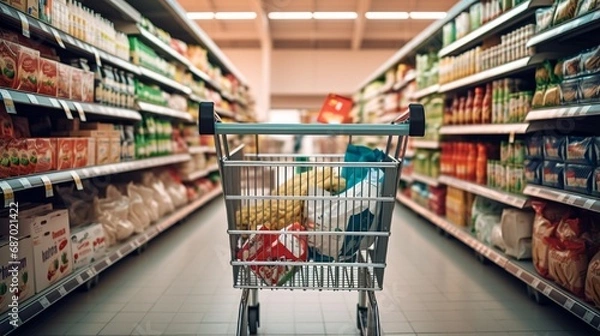 Fototapeta shopping cart full of vegetables and fruit generated by AI tool