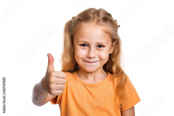 Fototapeta child girl thumbs up on transparent background, Generative AI