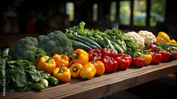Fototapeta A display of fresh and organic vegetables at a farme