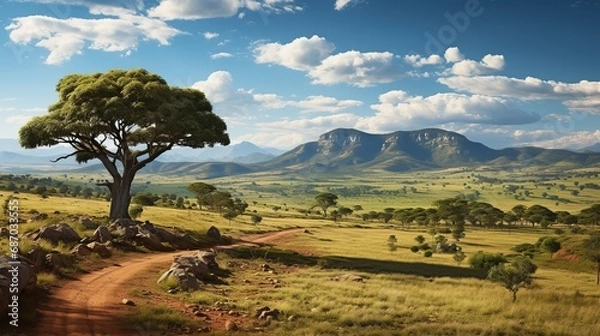 Obraz African savanna with a mountain in a national wildli