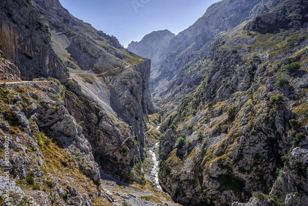 Obraz Route of the Cares located between the province of Leon and Asturias, in the Picos de Europa national park. In Asturias, Spain.