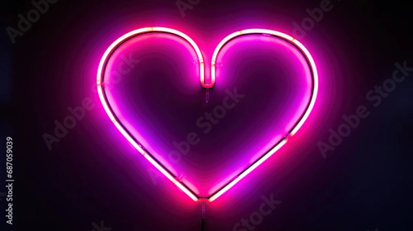 Fototapeta Heart shaped pink neon light tubes and glow on black.