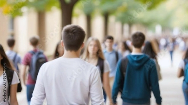 Fototapeta Generative AI a group of students walking through the street