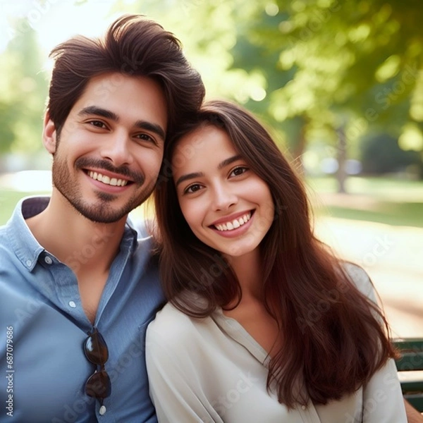 Fototapeta Generative AI a portrait of loving couple at a park