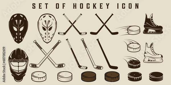 Obraz set of hockey ice icon vector vintage illustration template graphic design. bundle collection of various winter sport equipment or tool for sign or symbol
