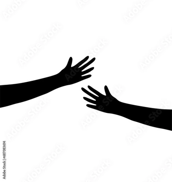 Fototapeta Silhouette of hugging hands. Black sketch doodle illustration. Concept of support and care
