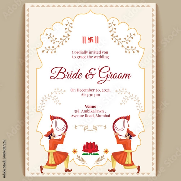 Obraz Royal indian wedding card design, invitation template
