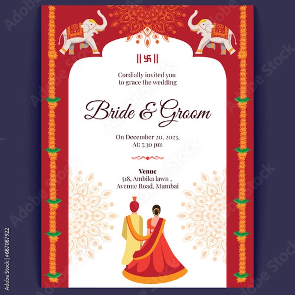 Obraz Hindu indian wedding card design, wedding invitation template