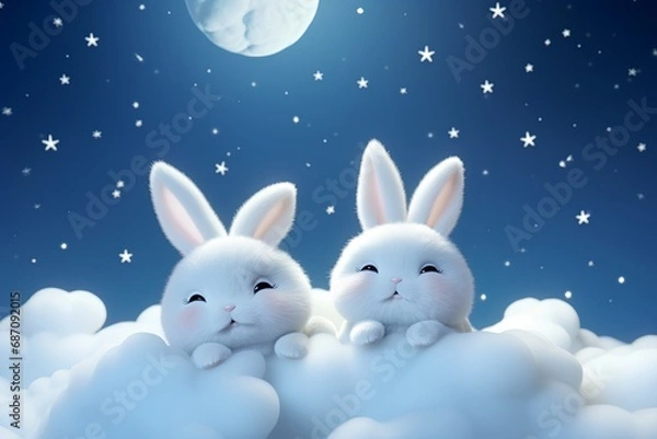 Fototapeta 雲の上のウサギたち