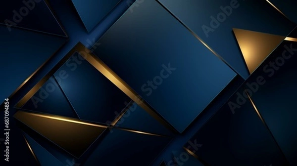 Fototapeta Abstract dark blue background with golden lines and triangles. Vector illustration.