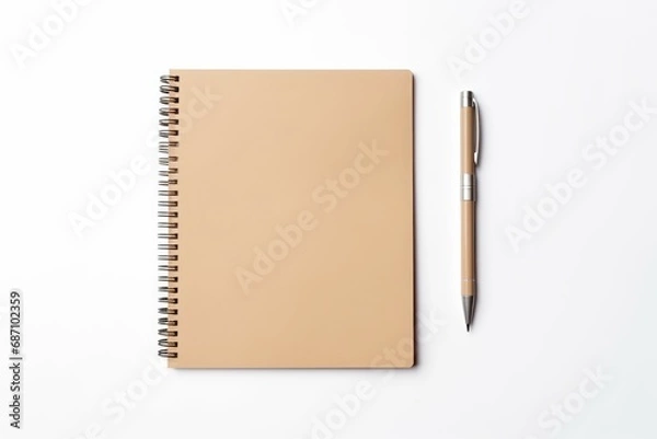 Fototapeta Top view of hardcover craft notebook and pen. Craft note pad, Branding mock up.