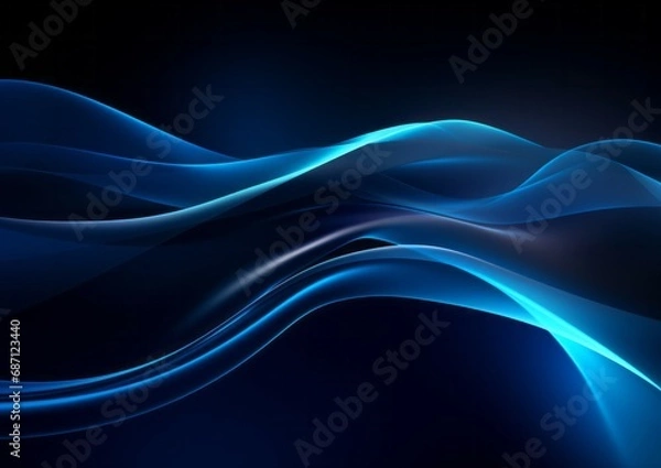 Fototapeta abstract blue, dark blue, black wave with minimal neon background with glowing wavy line