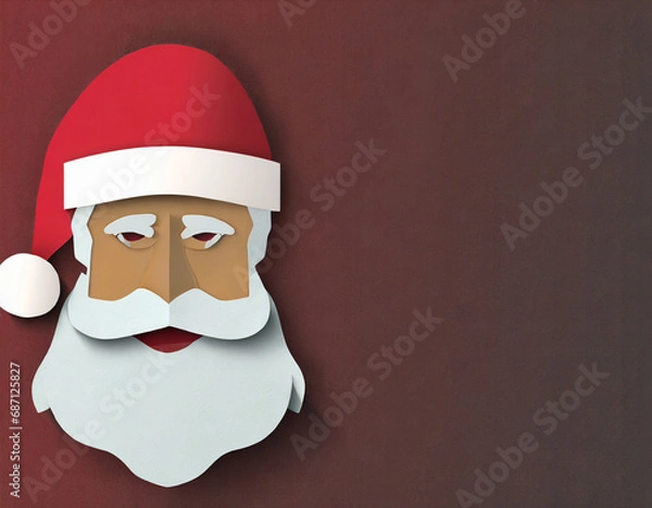 Fototapeta Layered Paper Collage of Santa Claus for Christmas card, background with copy space for personal text or happy holiday greetings